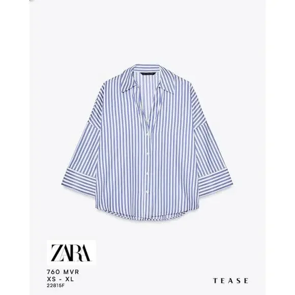 Zara Women’s Tunic-Like Blue and White Stripe Button Down Collared Top Summer - Picture 3 of 10
